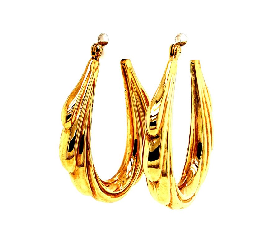 9ct Yellow Gold Fancy Hoop Earrings 32mm long (20100)